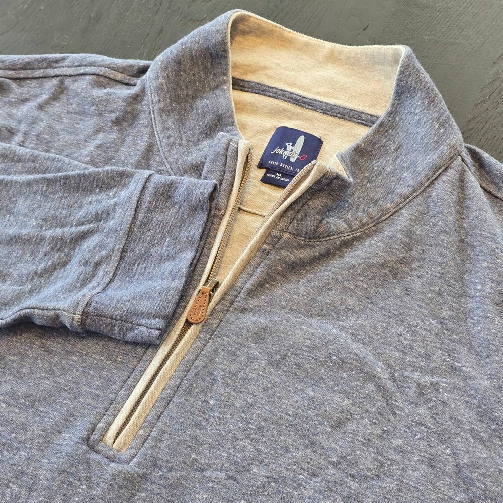 Johnnie-O Mens XL Blue‎ Heathered Quarter Zip Pullover Cotton Lyocell Sweater